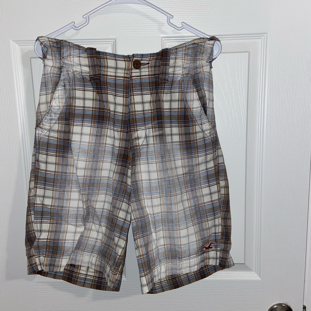 Mens Hollister plaid shorts size 30 brown casual 100% cotton good condition